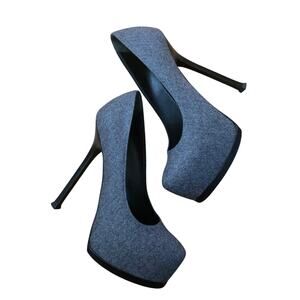 NWOT YSL Grey Wool Platform Heels | Authentic Super Tall Pumps | sz 38.5‎
